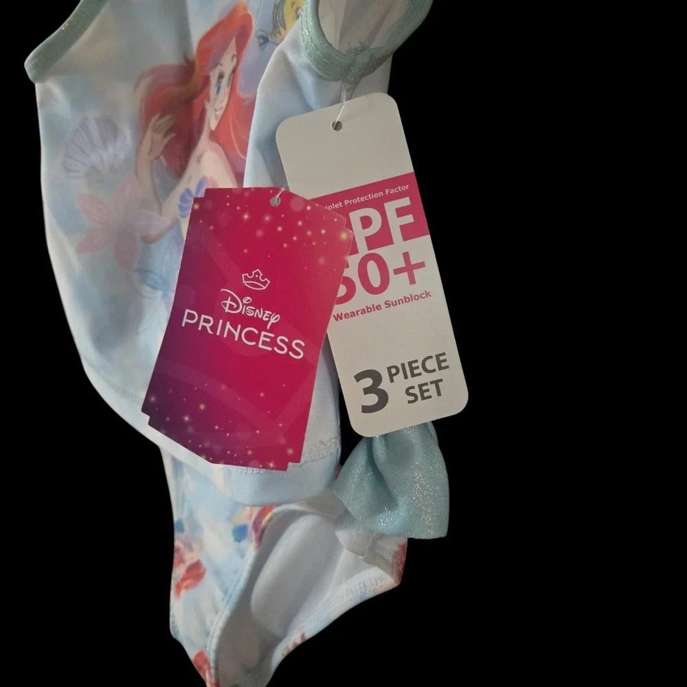 NWT Disney Princess Little Mermaid 3 Piece Swimsuit Set Sz 2T Tankini w/Cover Up